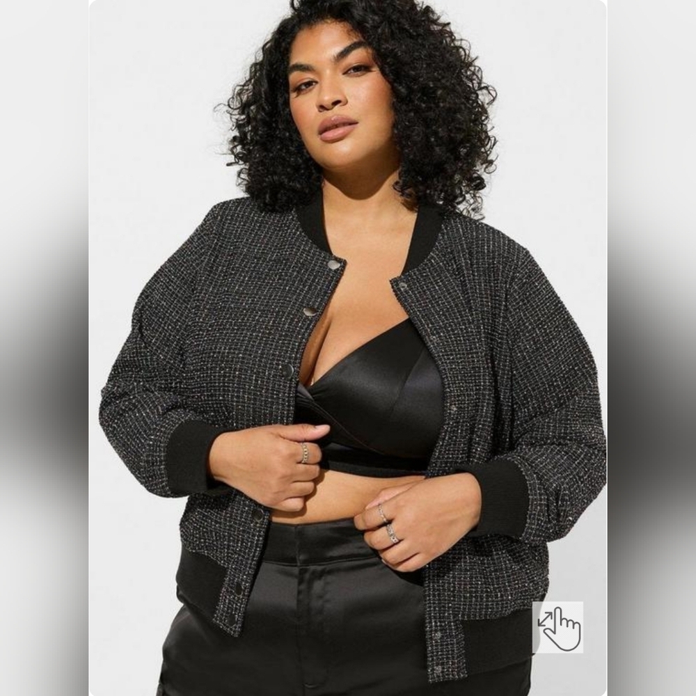 NWT Torrid Boucle Varsity Black Bomber Jacket Size 0, Large, 12